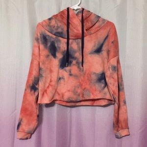 Pink and Blue Tie-dye Cropped Hooded Sweatshirt